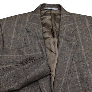 Hickey‎ Freeman Blazer Men 43 Brown Rust Windowpane Plaid Bespoke Union USA VTG